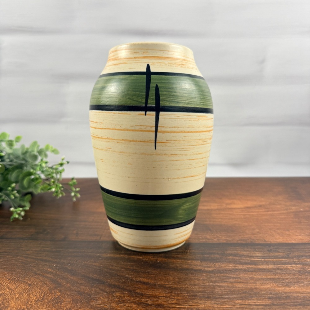 Bay Keramik 553-17 West German Pottery Atomic Vase Green Black MCM WGP